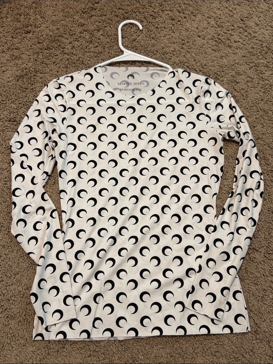 Marine Serre Tops - Marine Serre Black Crescent-Print White Long Sleeve Top